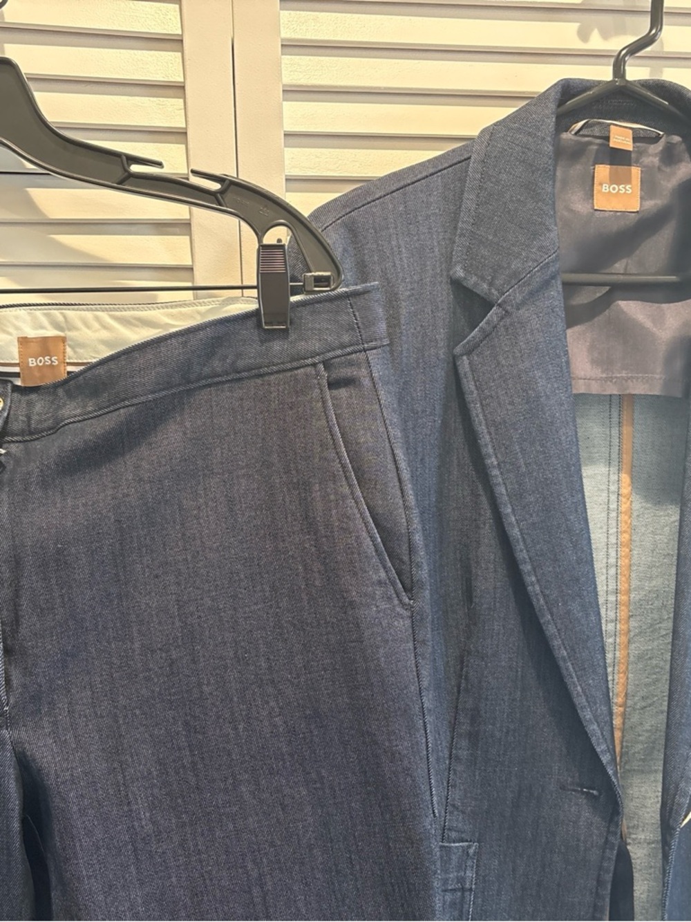 Boss Dark Blue Denim Single-Button Blazer and pants - suit sz 12